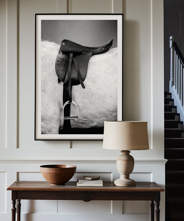 Vintage saddle black and white photography print