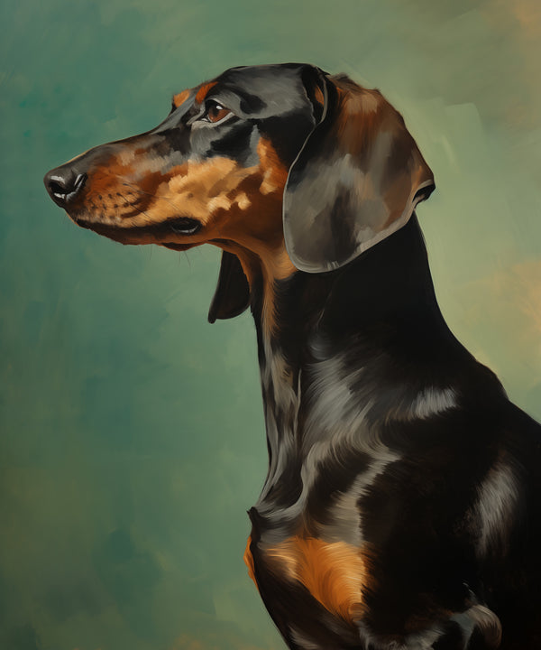 Vintage style dachshund dog portrait painting art print