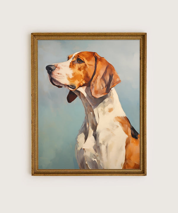 Vintage style painting of a Foxhound dog portrait