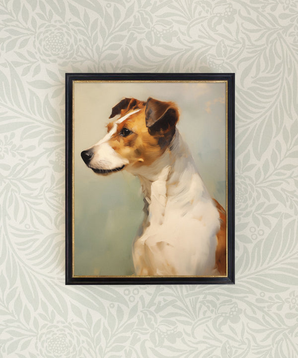 Vintage style portrait painting of a Jack Russell Terrier dog