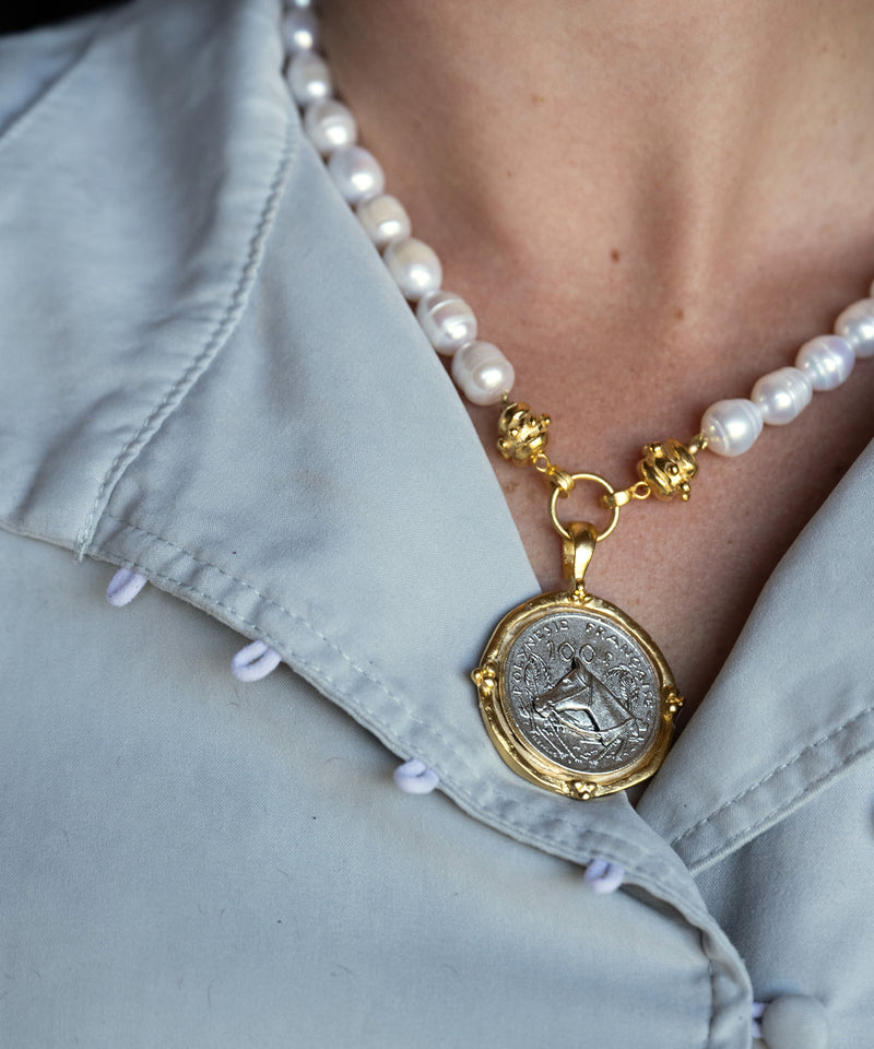 Freshwater Pearl Horse Coin Necklace