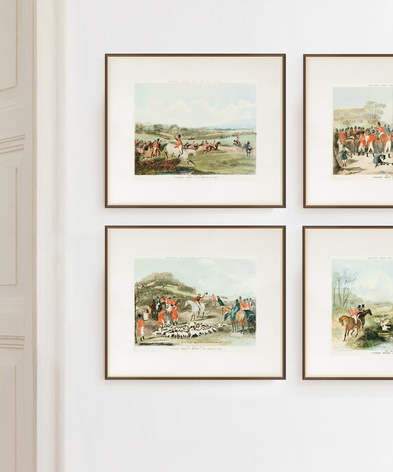 Set of four vintage fox hunting scenes gallery wall
